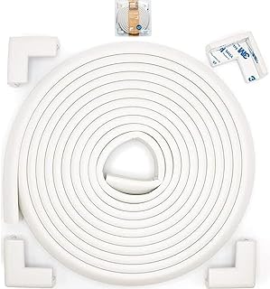 Roving Cove Baby Proof Corner Edge Protector, Small 15ft Edge 4 Corners | SlimFit Furniture Safety Bumper Guard, Soft Rubber Foam, 3M Adhesive, BPA/Phthalates-free, Oyster/Off White