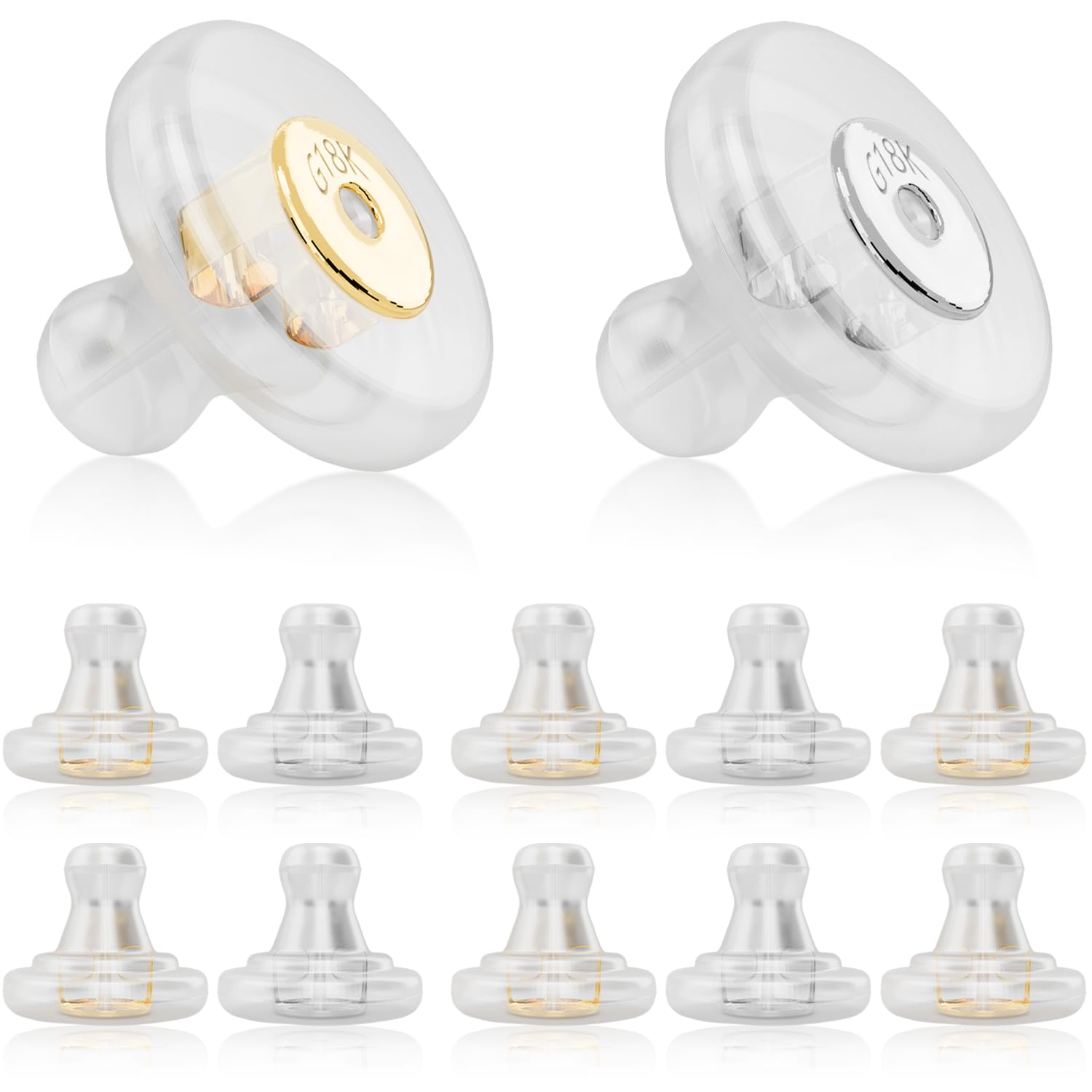 Silicone Earring Backs, 18K Gold Secure Locking Design for Studs, Hypoallergenic