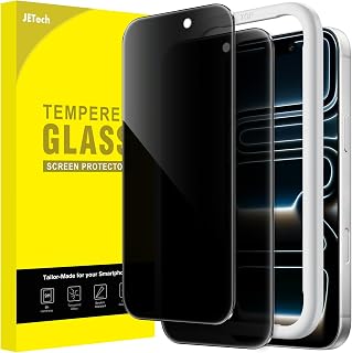 JETech Privacy Screen Protector for iPhone 17 Pro, Pack of 2 | Anti-spy privacy tempered glass screen protector, with installation aid, scratch-resistant design