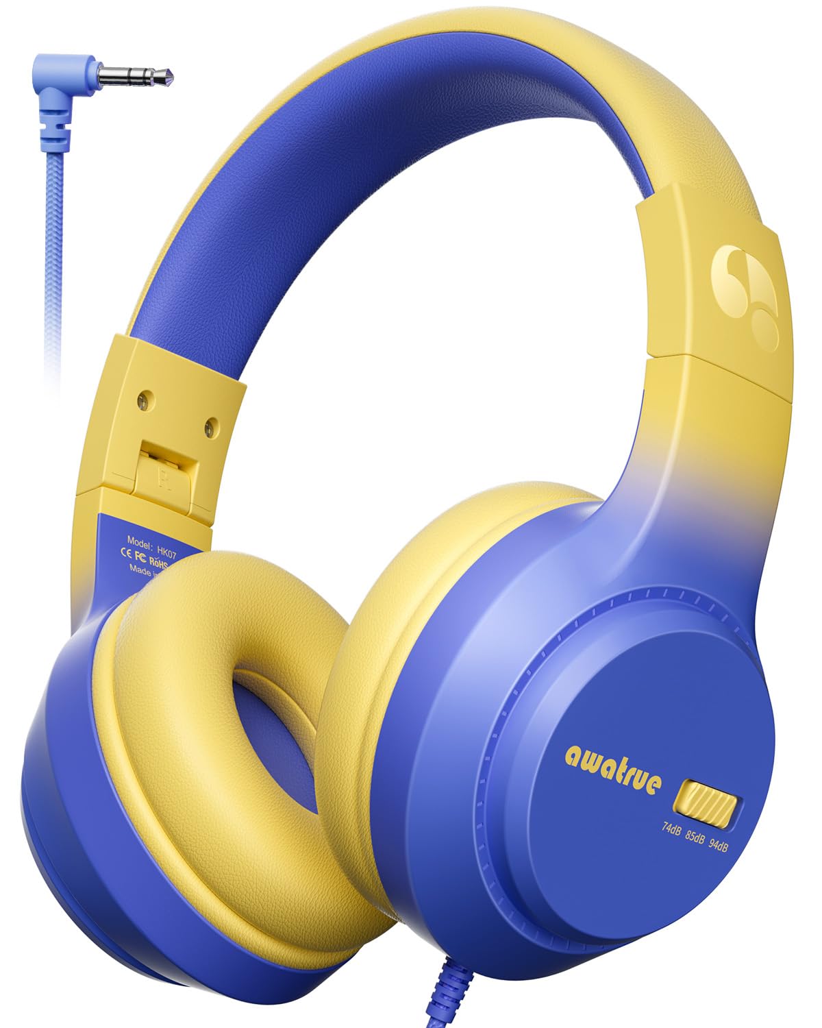 awatrue Kids Headphones, Wired headphones Kids with 74/85/94db Safe Volume, 3.5m