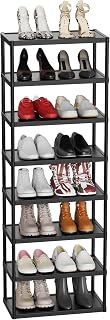 8 Tier Double Row Tall Shoe Rack, Vertical Plastic Shoes Stand