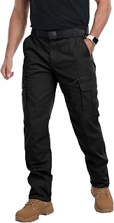 ZITY Men’s Cargo Work Trousers Heavy Duty Combat Utility Pants Multi Pocket Durable Semi Elasticated Waist with Button & Zip Fly