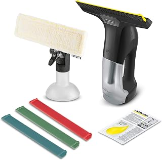 KÄRCHER WV 6 Plus Multi Black Edition Cordless Window Vacuum Cleaner, Extra Long Battery Life of 100 Minutes, Spray Bottle with Microfibre Cover, 3 Coloured Replacement Squeegee Lips, 20 ml Window