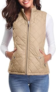 fuinloth Women's padded vest, stand-up collar, lightweight zip, quilted vest