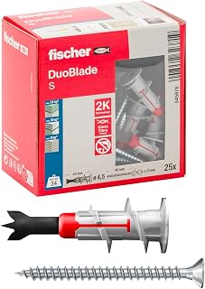 Fischer DuoBlade 545678 20 x Drywall Anchors with Screw, Self-Drilling, Robust and Easy Assembly