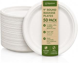 Signature Extra Strong Bagasse Plates 9in 50 Pack Corporate & Home Use