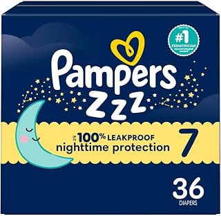 Pampers ZZZ Overnight Diapers, Size 7 (26-50 lbs), 36 Count, Nighttime Protection Disposable Baby Diaper