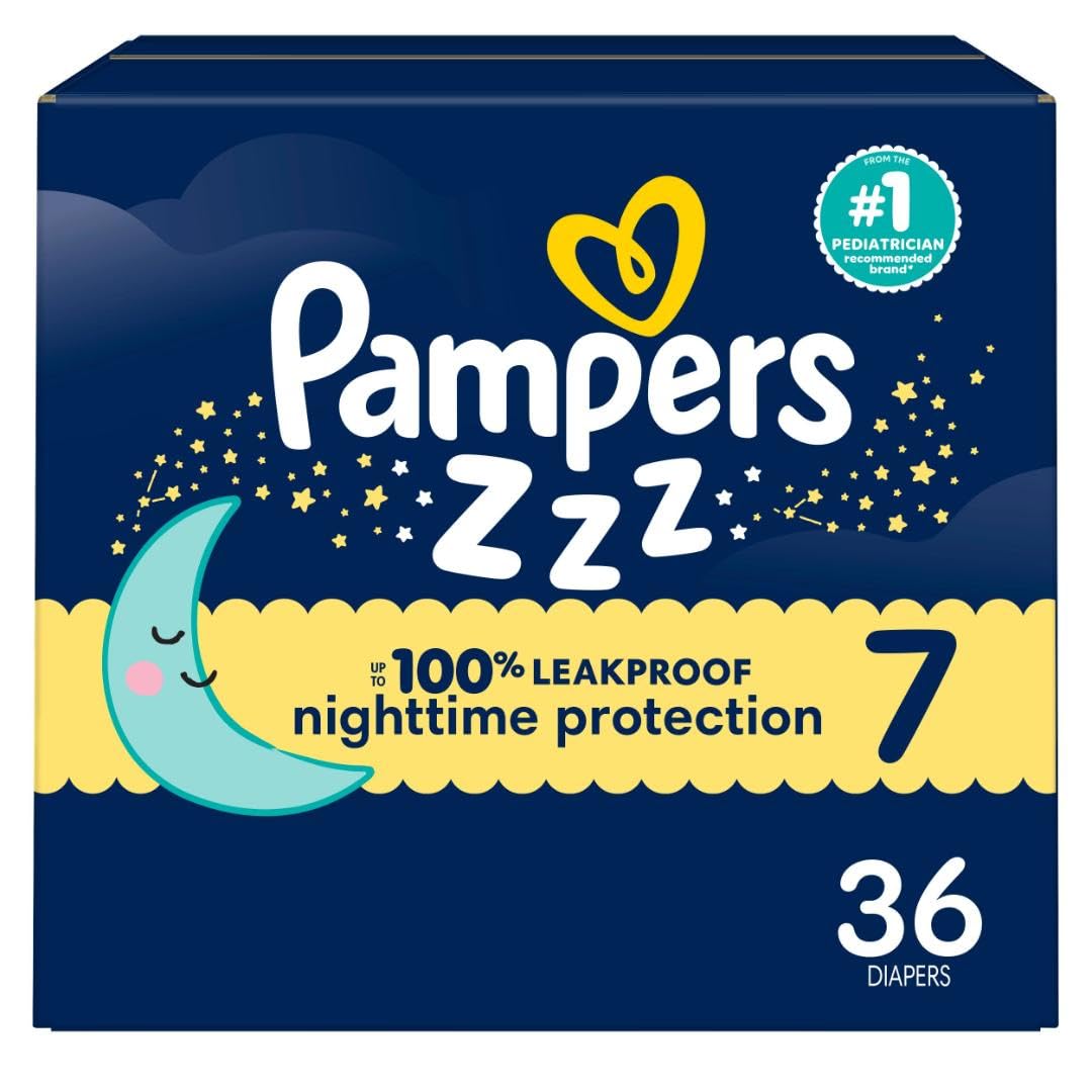 Pampers ZZZ Overnight Diapers, Size 7 (26-50 lbs), 36 Count, Nighttime Protectio