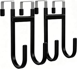 BAKON Over‑the‑Door Hooks, Fits 1‑3/8" Interior Doors, 2 Pack No Drill Anti‑Scratch Rubber Hooks, Space‑Saving Storage for Coats, Towels, Bags & Key, Bathroom, Bedroom & Kitchen, Black