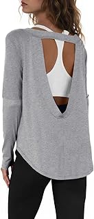 Tankaneo Women Workout Shirts Open Back Casual Long Sleeve Boat Neck Athletic Gym Yoga Shirts with Thumb Holes