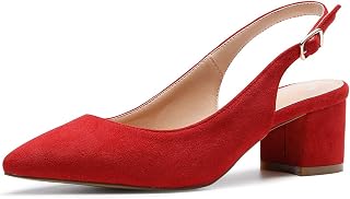 CASTAMERE Women's Block Heel Slingback Pumps Pointed Sandals 5 cm Heels