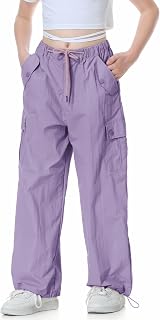 Rolanko Girls Paratrooper Trousers, Vintage Y2K Joggers with Elastic Waist Adjustable for Children