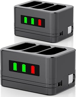 Confezione da 2 caricabatterie a 3 scomparti, stazione di ricarica, adatto per campanelli ad anello e batterie della fotocamera, con display LED, compatibile con videocitofono 2/3/4/3 Plus/Spotlight