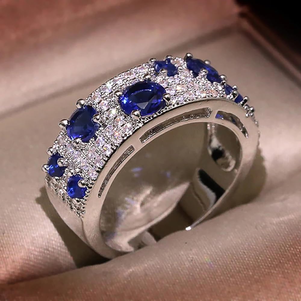Ladies Blue White Cubic Zirconia Ring Luxury Wedding Accessories