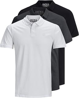 Jack & Jones 12171776 Pack of 3 Men's Polo Shirts Slim Fit Short Sleeve Black White Blue Grey XS S M L XL XXL