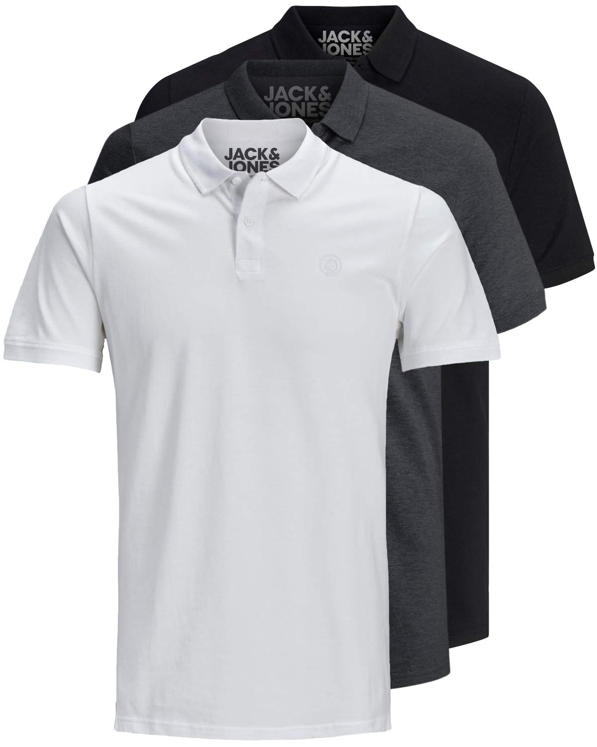 Jack & Jones 12171776 Pack of 3 Men's Polo Shirts Slim Fit Short Sleeve Black Wh