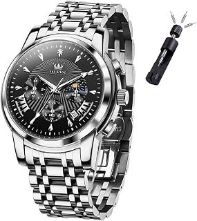 OLEVS Men's Stainless Steel Chronograph Watch, Big Face Gold Silver Black Tone Easy to Read Analog Quartz Watch, Luxury Waterproof Date Diamond Roman Arabic Numerals Dial Dress Watch for Men