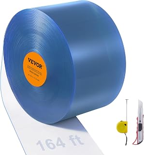 VEVOR Strip Curtain, 164' Length x 8" Width x 0.08" Thickness, Clear PVC Smooth Curtain Strip Door Bulk Roll, Plastic Door Strips for Doorways of Supermarket, Garage, Warehouse, Barn, Pet Animal House