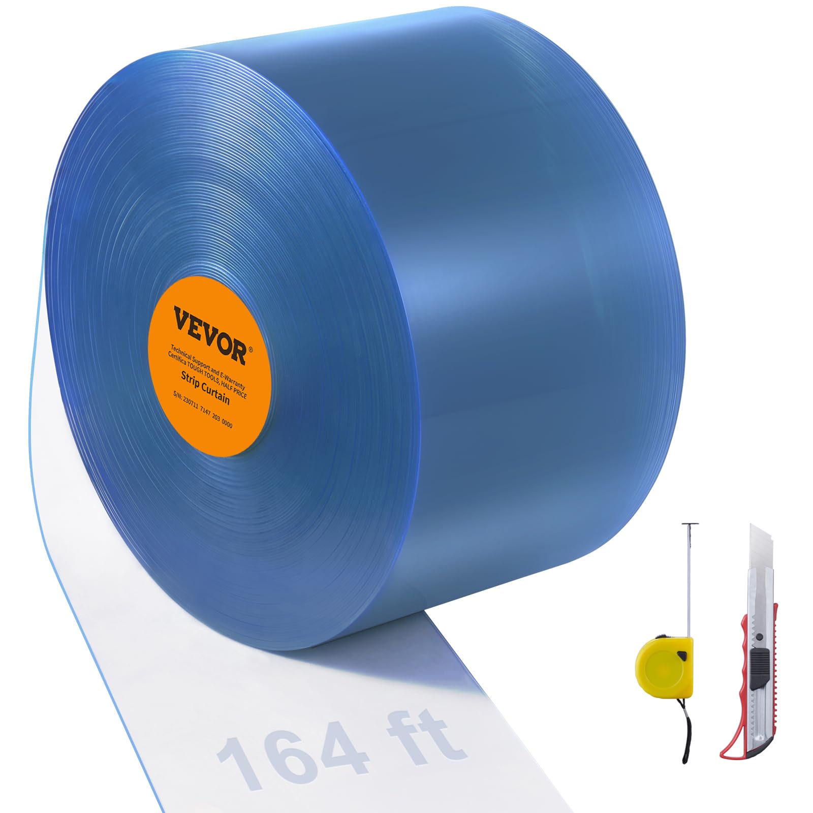VEVOR Strip Curtain, 164' Length x 8" Width x 0.08" Thickness, Clear PVC Smooth 