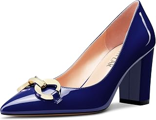 HEUIVZAR Women's Dress Pointed Toe Chunky Block High Heel Pumps Patent Slip-on Shoes 8 cm
