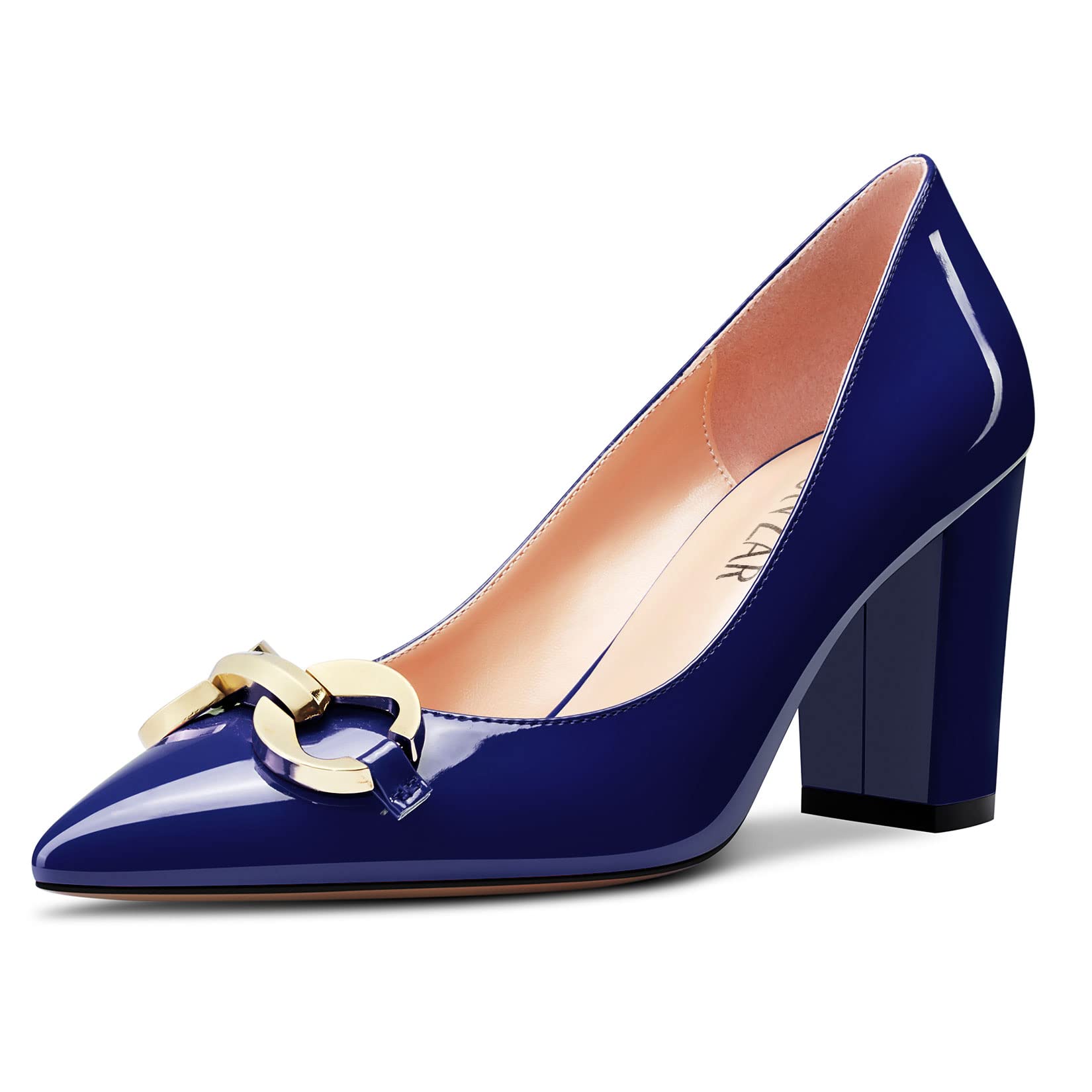 HEUIVZAR Women's Dress Pointed Toe Chunky Block High Heel Pumps Patent Slip-on S