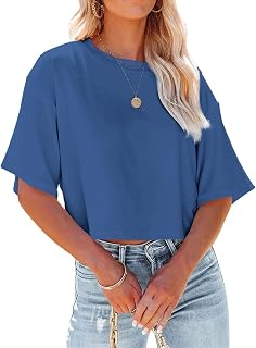 Womens Workout Crop Tops Hlaf Sleeve Casual Basic Loose Fit Tops