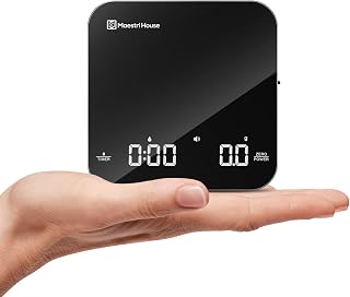 Maestri House S2 Espresso Coffee Scale with Timer 0.1g Precision Shot Scale | USB-C Rechargeable, Dual Timing Modes, 2kg/0.1g Digital Scale with Borosilicate Glass Top for Espresso and Pour-Over Brewing
