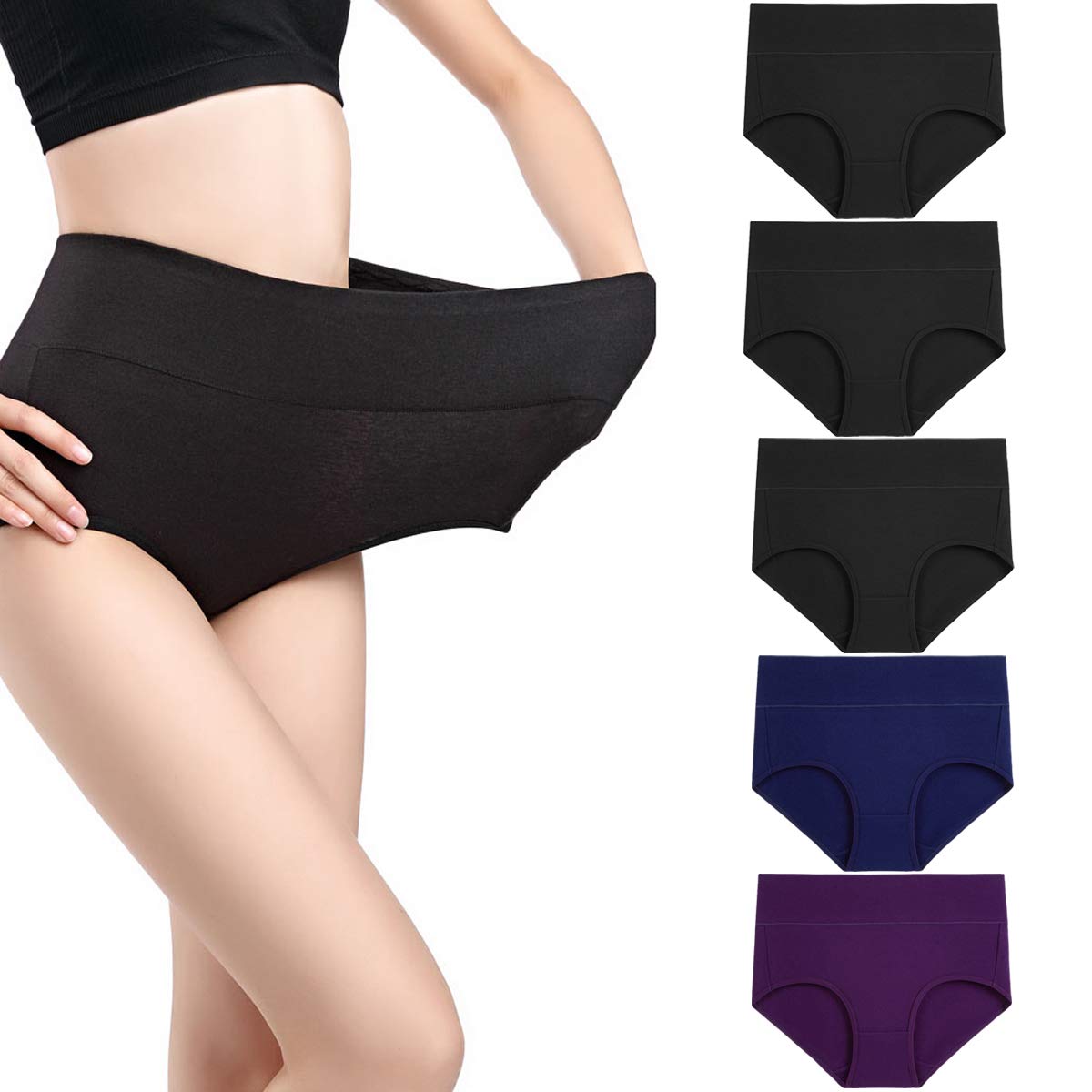 wirarpa Women's High Waist Cotton Underwear Soft Full Brief Panties Multipack