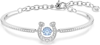 Swarovski Symbolica bangle, Round cut, Pavé, Horse shoe, Blue, Rhodium plated