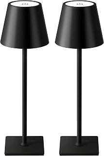 KDG 2 Pack Cordless Black Table Lamps, Rechargeable Portable LED Desk Lamps | 5000mAh Battery Operated 3 Color Stepless Dimming Up for Restaurant, Bedroom, Outdoor Party, Camping, Coffee Shop, Nightlight