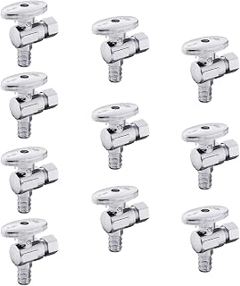 10Pcs EFIELD PEX Angle Stop Valve,3/8"OD Comp x 1/2"Pex(VALVE079-10) | 1/4 Turn Water Shutoff Valve,Chrome Plated Brass