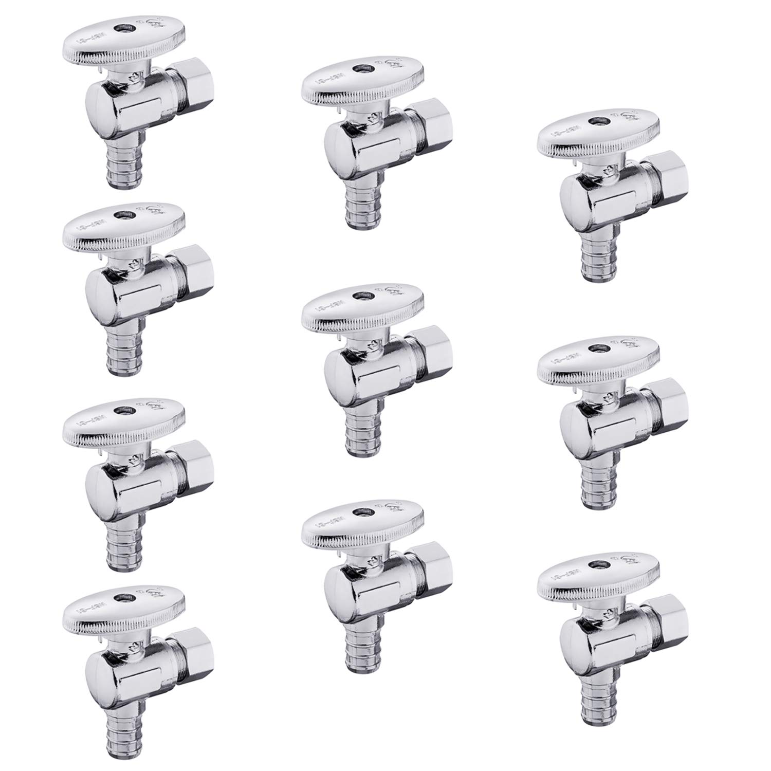 10Pcs EFIELD PEX Angle Stop Valve,3/8"OD Comp x 1/2"Pex(VALVE079-10) | 1/4 Turn 