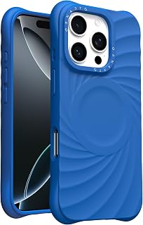 ORNARTO VORTUXE Cover for iPhone 16 Pro Max [2X Military Grade Protection/Wavy Texture/MagSafe Compatible] Soft Liquid Silicone Case 6.9 Inch-Blue