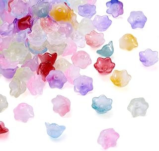 100pcs Clear Glass Flower Beads Gradient Color Bell Shape Spacer Beads for DIY Jewelry Making Bracelet Necklace Earrings Beads Crafts Mixed Color