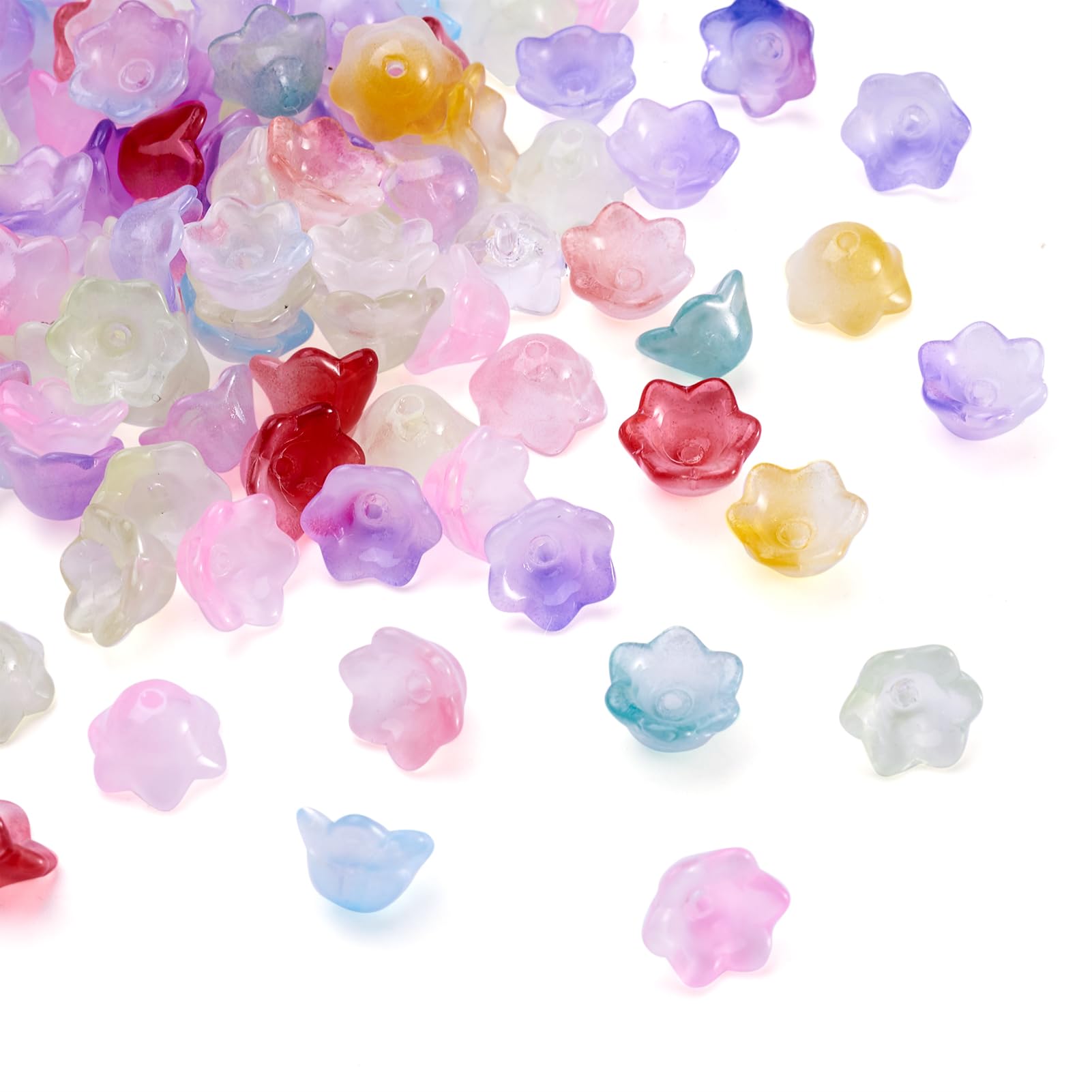 100pcs Clear Glass Flower Beads Gradient Color Bell Shape Spacer Beads for DIY J