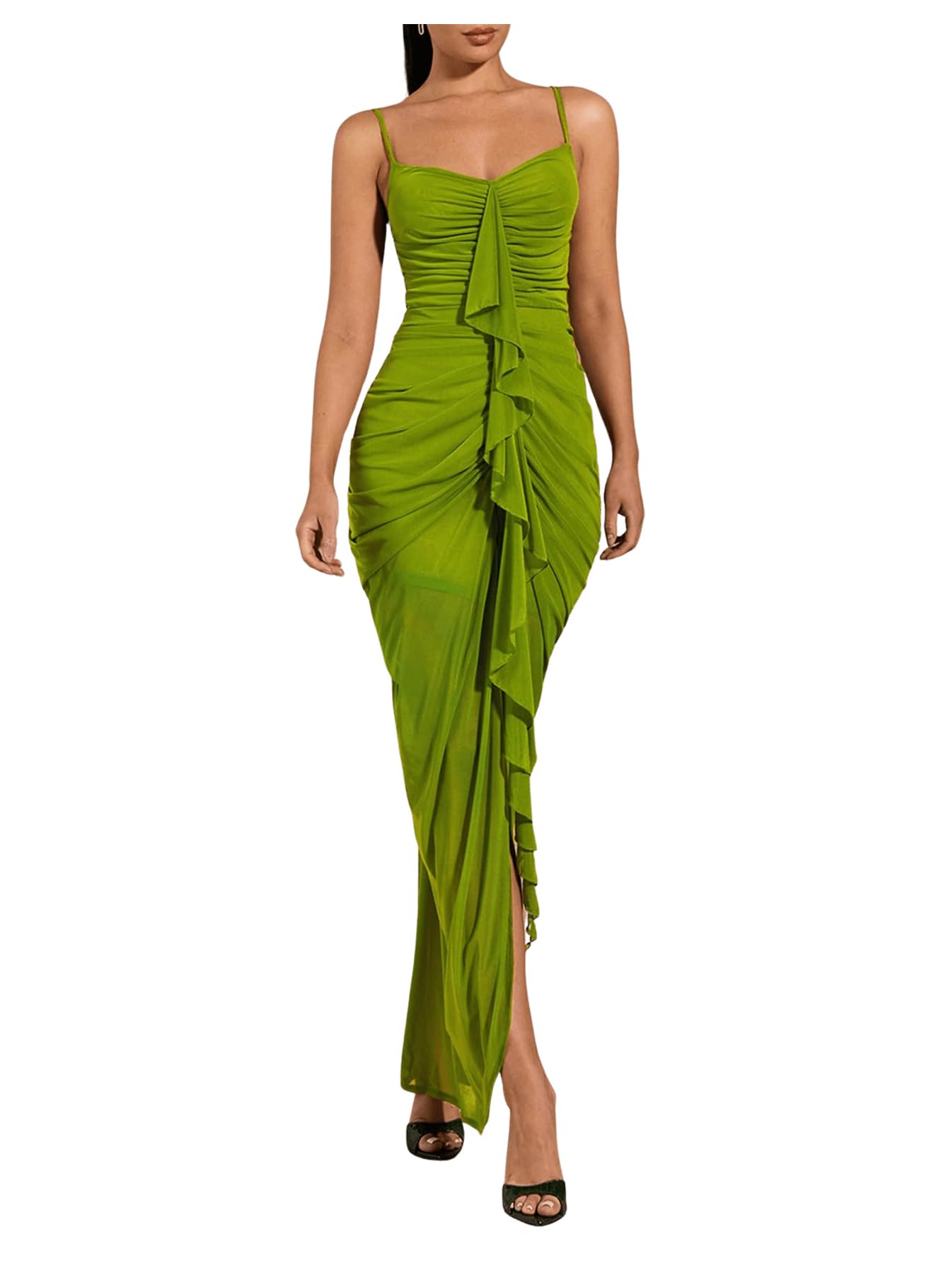 Floerns Women's Ruffle Ruched Cami Dress Cocktail Bodycon Maxi Dresses