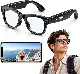 New AI Smart Glasses with 8MP 4K Camera, Video Recording Glasses with Photo | Hands-free photo & video, ChatGPT AI, 139 languages translation, Open-ear audio, Travel & vlogging, Lightweight for men/women