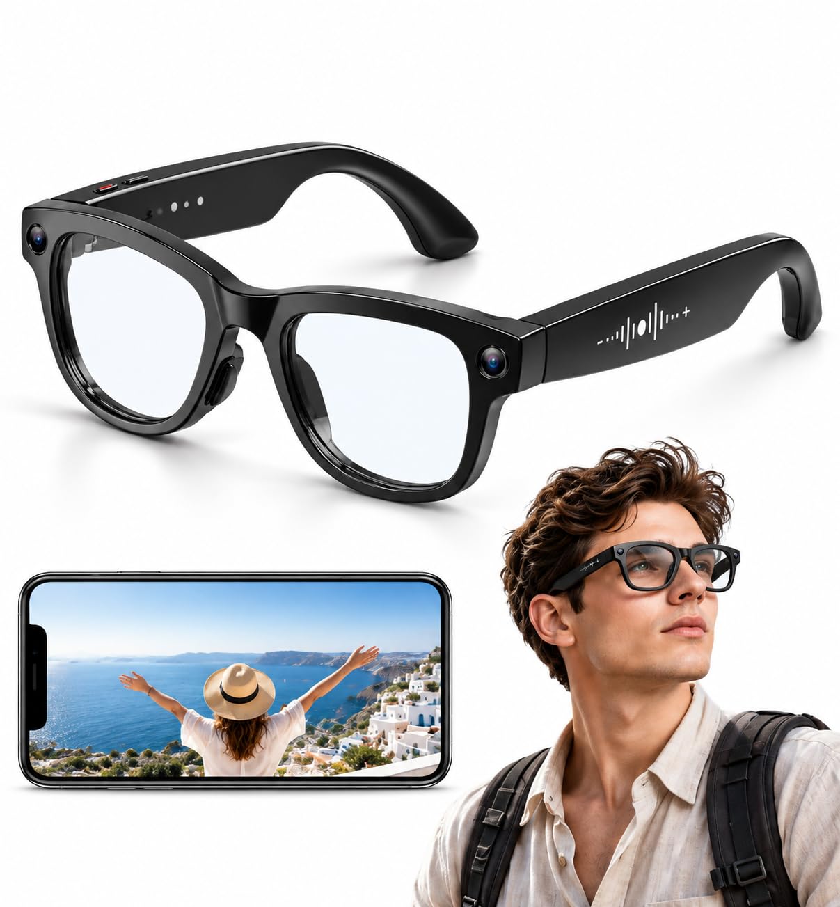 New AI Smart Glasses with 8MP 4K Camera, Video Recording Glasses with Photo | Ha