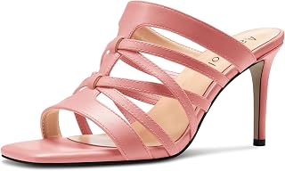 Aachcol Women's Medium Heel Open Heel Square Toe Sandals Slip-on Wedding Summer 8 cm Heels