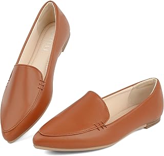 MUSSHOE Pointed Toe Flats for Women, Comfortable Business Casual Work Shoes, Slip On Loafers for Women with Arch Support, Office Walking Flats for All Day Standing