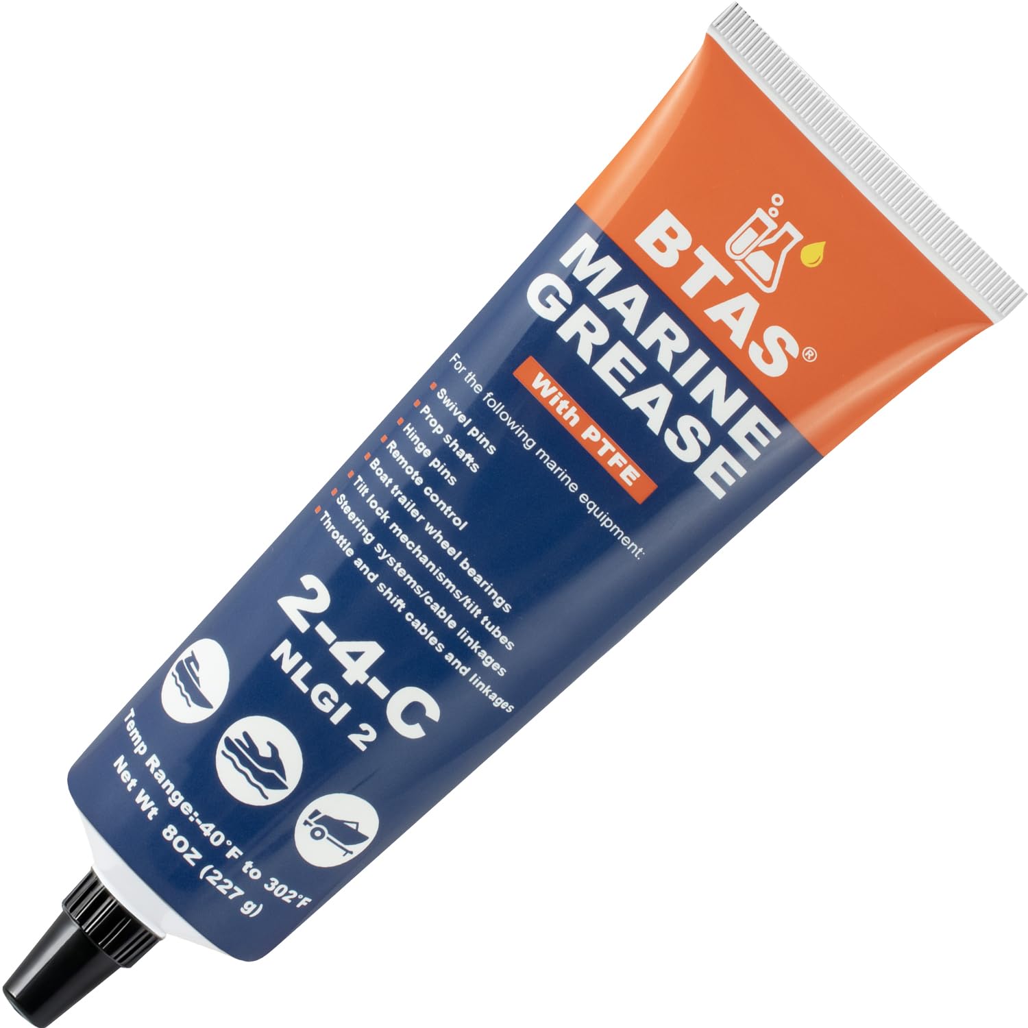 BTAS 2‑4‑C Marine Grease with PTFE for Boat, Bearing, Prop, Trailer 8oz | Nlgi 2