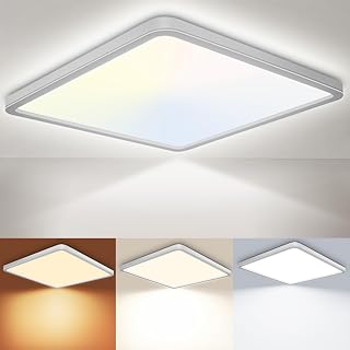 29CM LED Ceiling Light 24W 3200LM 3CCT IP54 Bathroom light White 1 Pack | 3000K/4000K/6500K 3 Color Temperature, IP54 Square Waterproof Bathroom Light for Bathroom Bedroom Kitchen Hallway Living Room