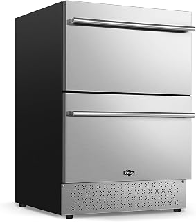 Tylza 24" Drawer Beverage Fridge 145 Can Stainless Quiet | Fast cool, <38dB, undercounter/free, 37-65°F, stainless IPX4