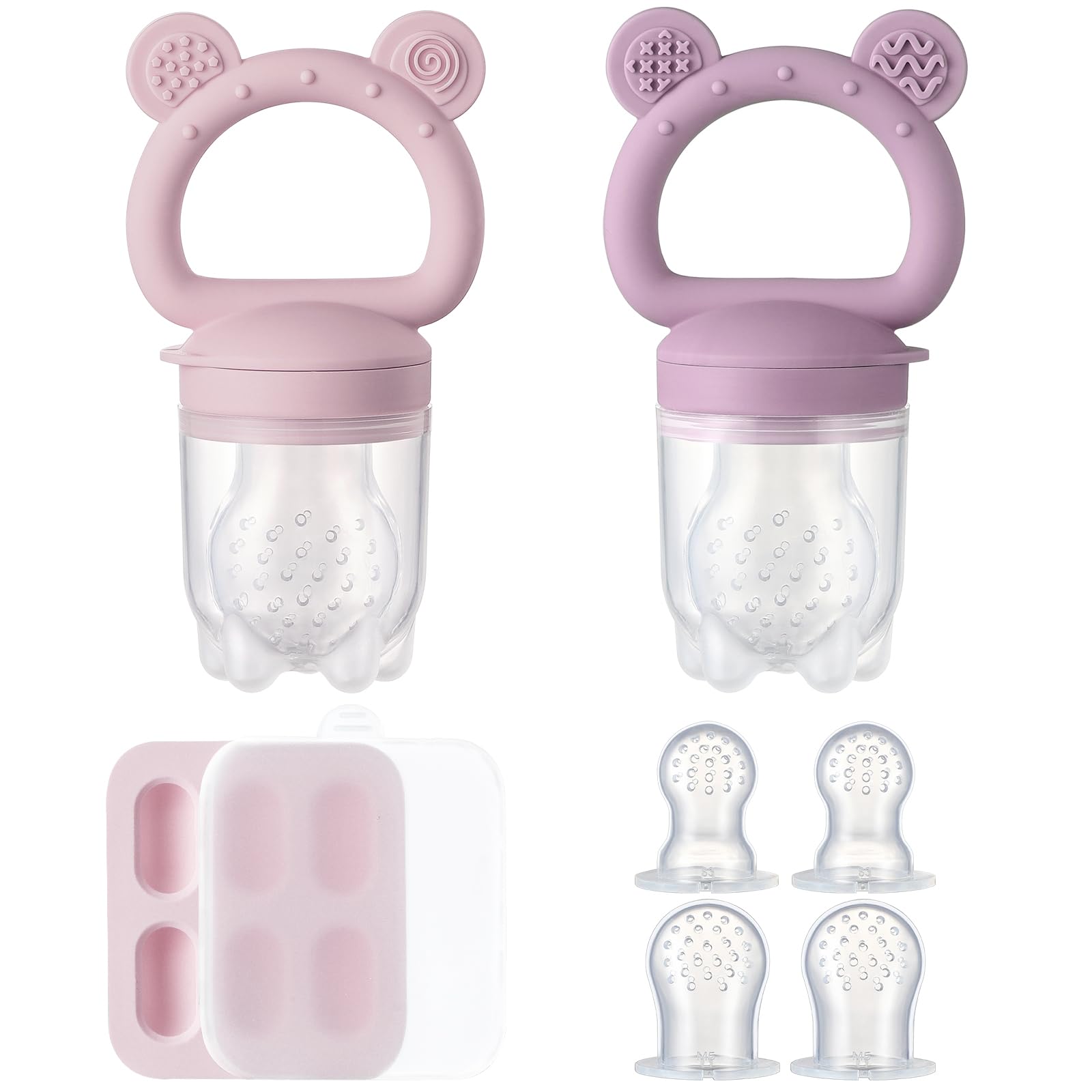 2 Pack Silicone Baby Fruit Feeder with Mini Freezer Tray, Breastmilk Popsicle Mo