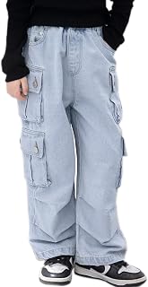 Rolanko Girls Jeans Wide Denim Trousers Elastic Waist for Children