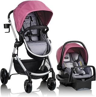 Evenflo Pivot Modular Travel System w/LiteMax Preemie and Infant Car Seat | 6 Modes of Use, Rear-Facing Mode for Infants 3-30 lbs, Stroller use up to 50 lbs (Dusty Rose Pink)