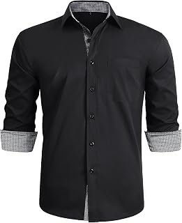 HISDERN Men's Shirt, Formal Casual Shirt, Business Shirts, Leisure Shirts, Long-Sleeved Cotton, Classic, Regular Fit Shirts