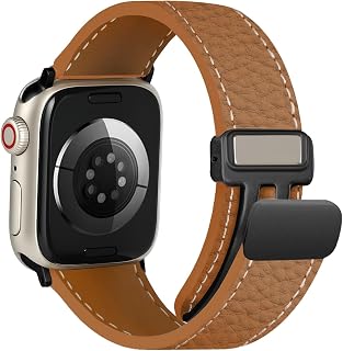 Cinturino magnetico in pelle per Apple Watch 46 mm, 45 mm, 44 mm, 42 mm, 41 mm, 40 mm, 38 mm, cinturino di ricambio per uomo e donna, iWatch Series 10/9/8/7/6/5/4/3/2/1/SE/Ultra