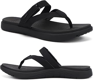 COFACE Women's Fashion Orthopedic Leather Fabric Comfortable Arch Support Tongue Lightweight Yoga Mat Summer Beach Pool Flip Flop Shower Non-Slip Rubber Semell