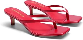 DREAM PAIRS Women's Open Toe Square Low Heel Flip Flops Flip Flops 4.8cm Heels Flip Flops Summer Holiday
